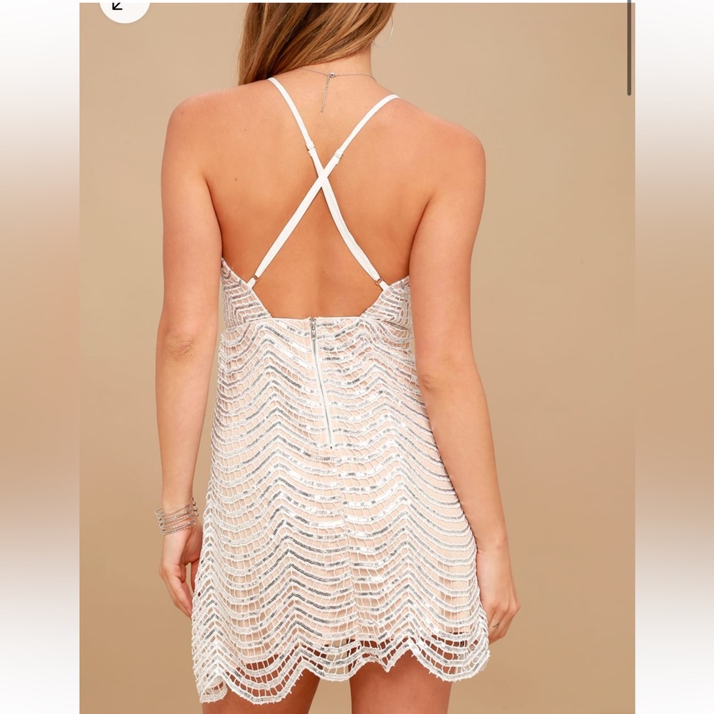 NWT Lulus, Lele white and silver sequin mini dress size XS - Picture 2 of 6